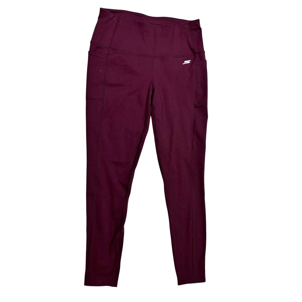 Skechers Women's High Waist Leggings Size Small Burgundy Side Pocket Athletic